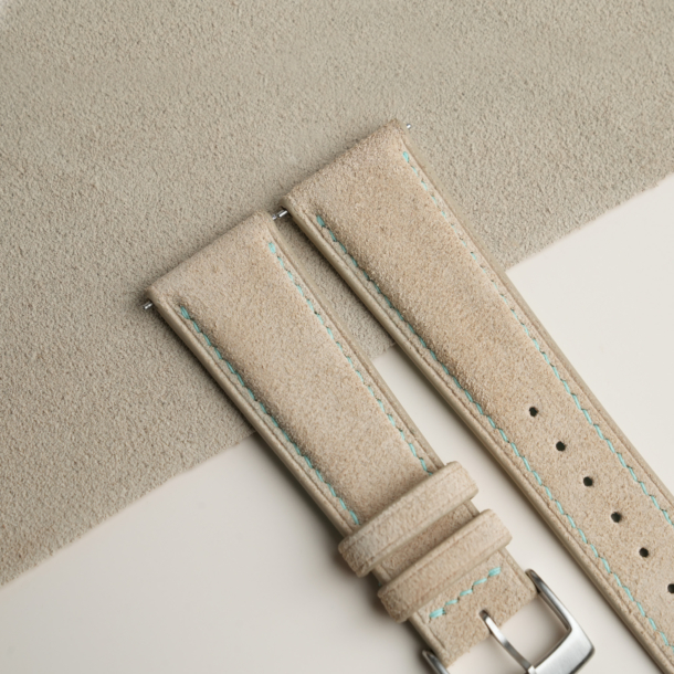 Beige Suede Lining Turquoise Epsom Leather Watch Strap
