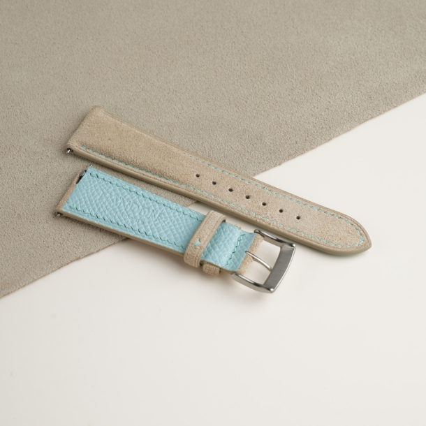 Beige Suede Lining Turquoise Epsom Leather Watch Strap