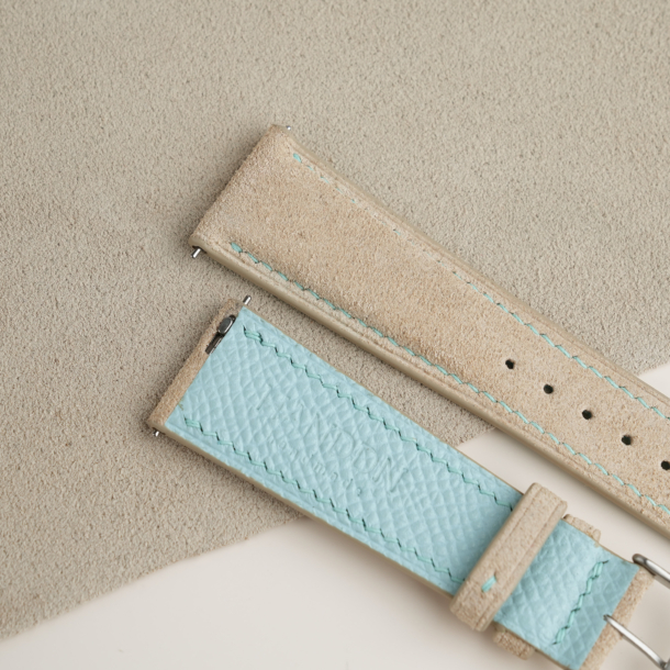 Beige Suede Lining Turquoise Epsom Leather Watch Strap