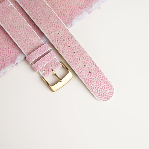 Light Pink Stingray Lining Pearl White Epsom Leather Watch Strap