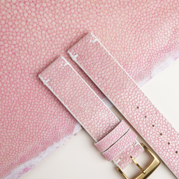 Light Pink Stingray Lining Pearl White Epsom Leather Watch Strap