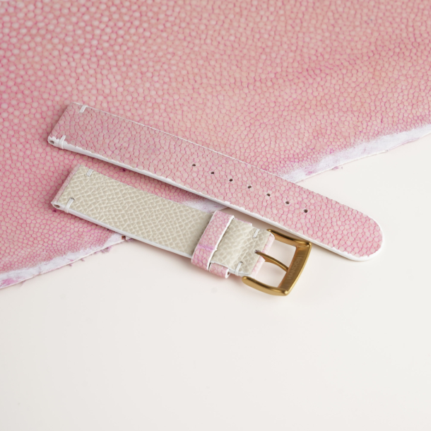 Light Pink Stingray Lining Pearl White Epsom Leather Watch Strap