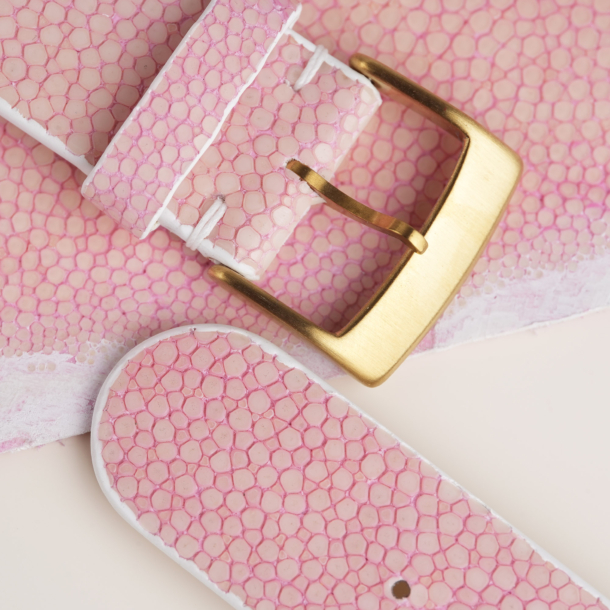 Light Pink Stingray Lining Pearl White Epsom Leather Watch Strap