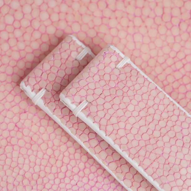 Light Pink Stingray Lining Pearl White Epsom Leather Watch Strap