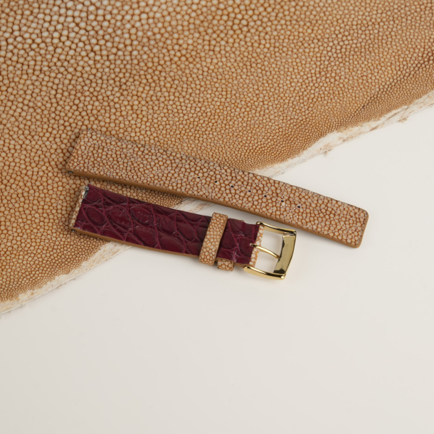 Beige Stingray Lining Burgundy Alligator Leather Watch Strap 3 Beige Stingray Lining Burgundy Alligator Leather Watch Strap