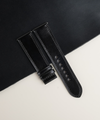 Black Shell Cordovan Leather Lining Black Rubber Watch Strap