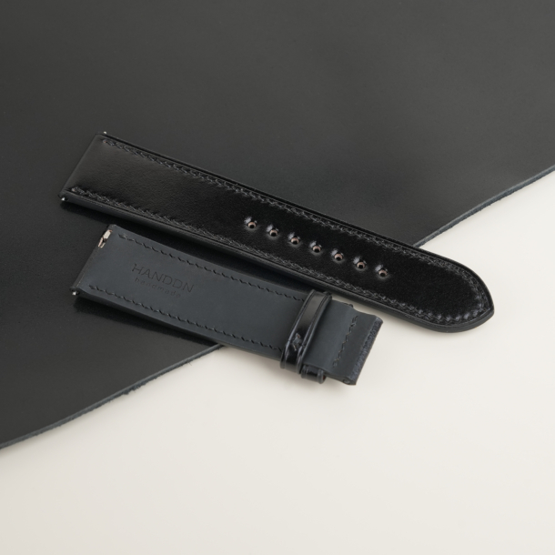 Black Shell Cordovan Leather Lining Black Rubber Watch Strap