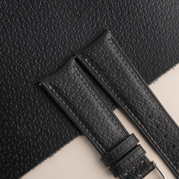 Curved End Black Peccary Lining Brown Sully Leather Watch Strap