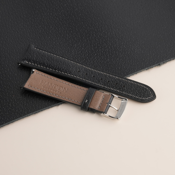 Curved End Black Peccary Lining Brown Sully Leather Watch Strap