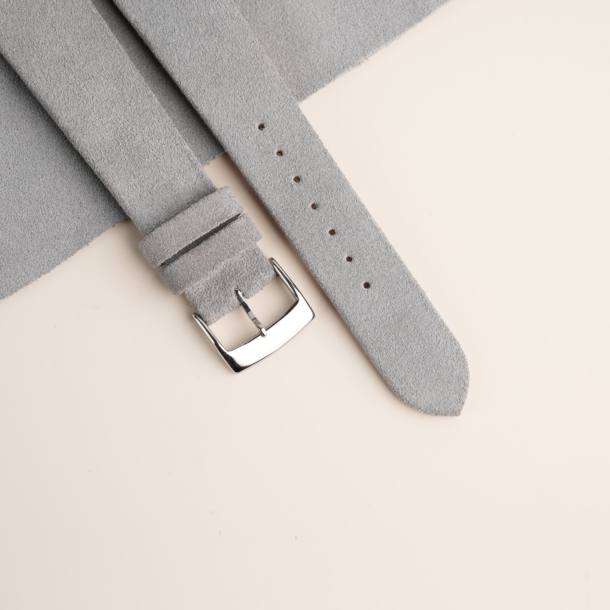 Folded Edge Light Grey Suede Leather Watch Strap