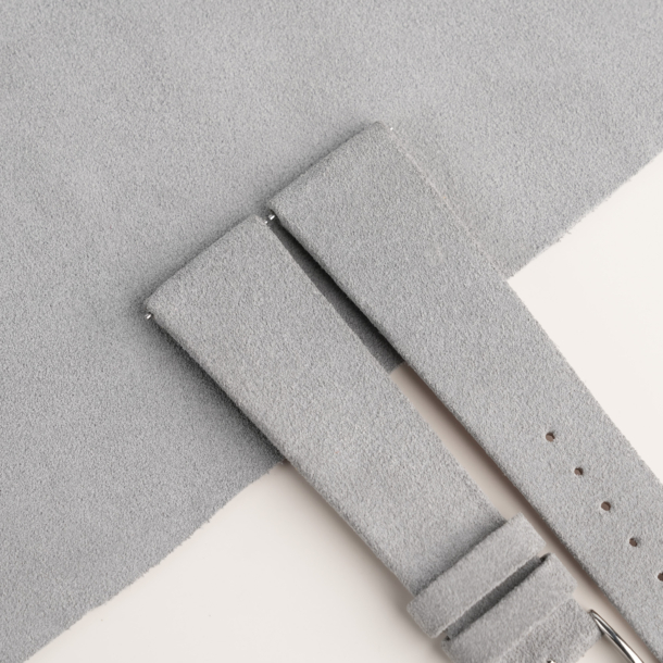 Folded Edge Light Grey Suede Leather Watch Strap