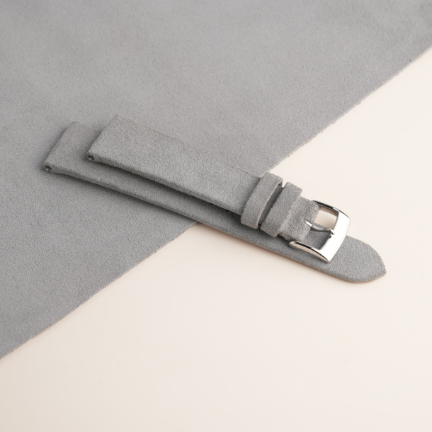 Folded Edge Light Grey Suede Leather Watch Strap