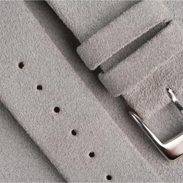 Folded Edge Light Grey Suede Leather Watch Strap