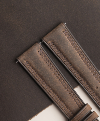 Double Stitch Rustic Crazy Horse Lining Brown Sully Leather Watch Strap