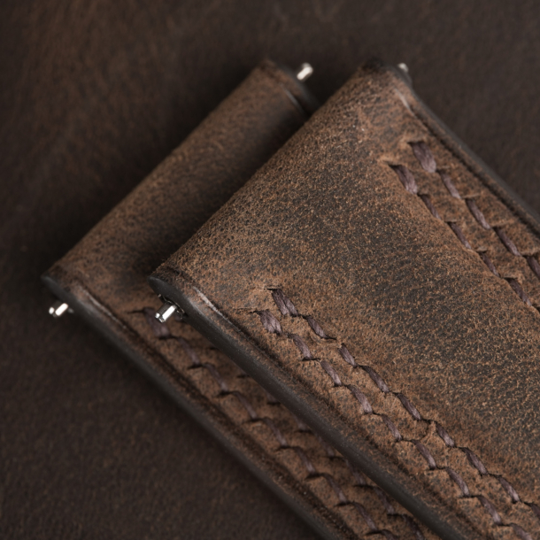 Double Stitch Rustic Crazy Horse Lining Brown Sully Leather Watch Strap