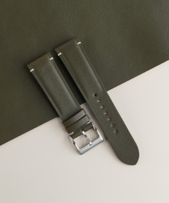Padded Olive Vachetta Lining Black Swift Leather Fixed Bars Watch Strap