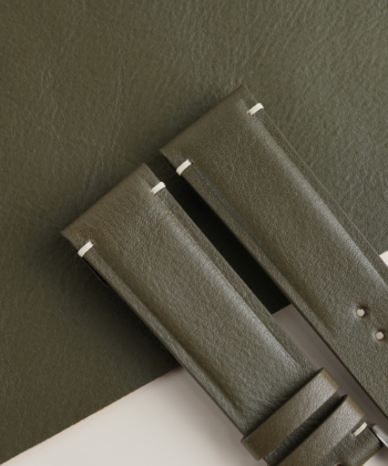 Padded Olive Vachetta Lining Black Swift Leather Fixed Bars Watch Strap