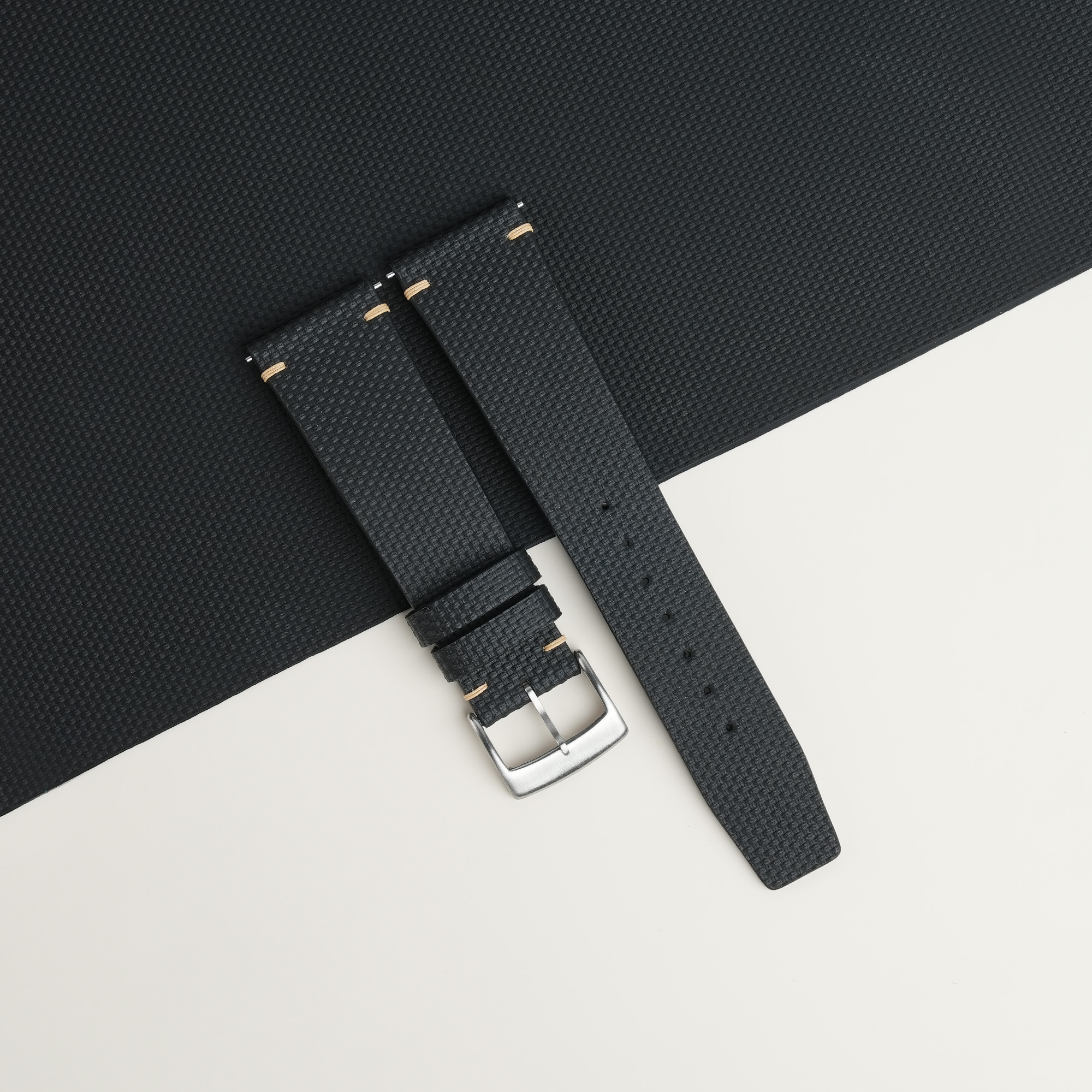 Vintage Black Sailcloth Rubber Lining Black Rubber Watch Strap 1 Vintage Black Sailcloth Rubber Lining Black Rubber Watch Strap