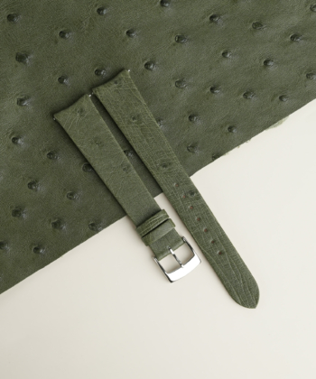 Curved End Green Ostrich Lining Leather Folded Edge Watch Strap