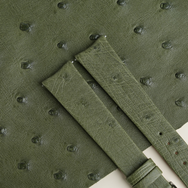 Curved End Green Ostrich Lining Leather Folded Edge Watch Strap 2 Curved End Green Ostrich Lining Leather Folded Edge Watch Strap