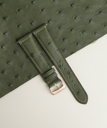 Padded Green Ostrich Lining Brick Rubber Leather Watch Strap