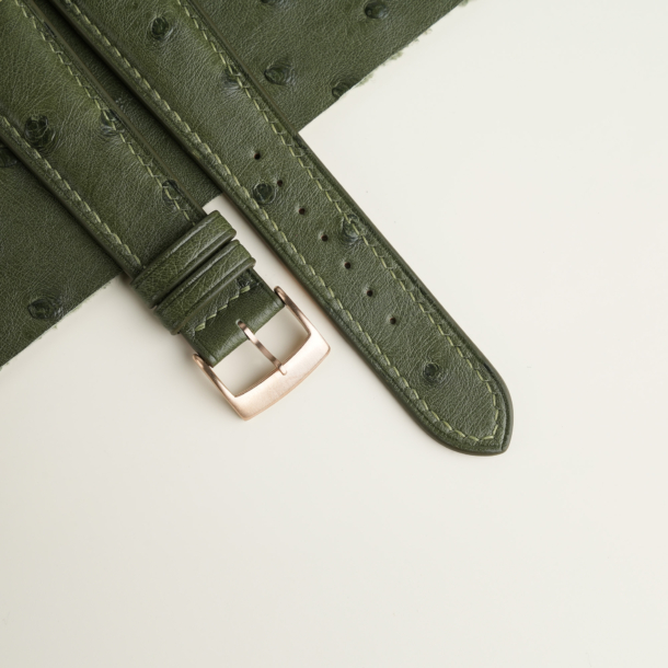 Padded Green Ostrich Lining Brick Rubber Leather Watch Strap