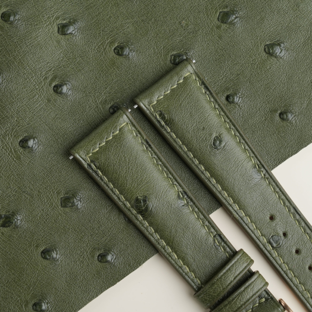 Padded Green Ostrich Lining Brick Rubber Leather Watch Strap