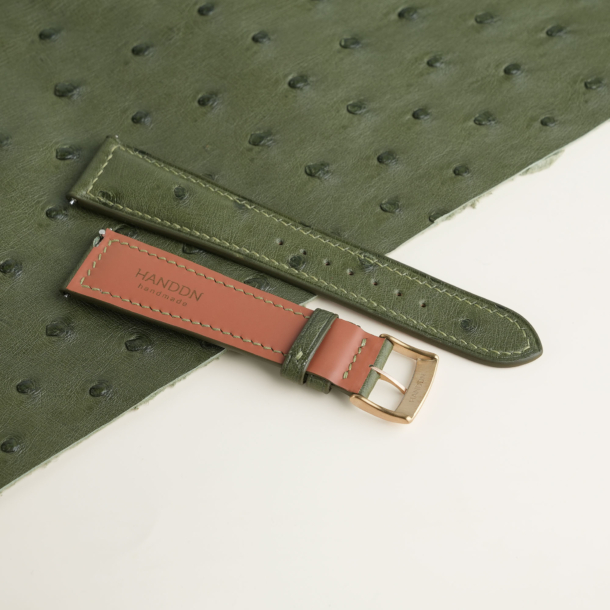 Padded Green Ostrich Lining Brick Rubber Leather Watch Strap