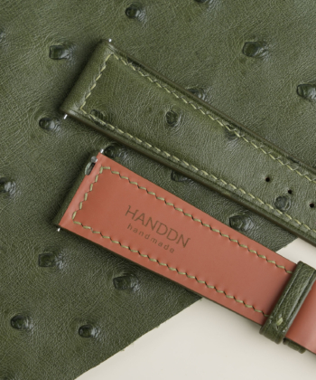 Padded Green Ostrich Lining Brick Rubber Leather Watch Strap