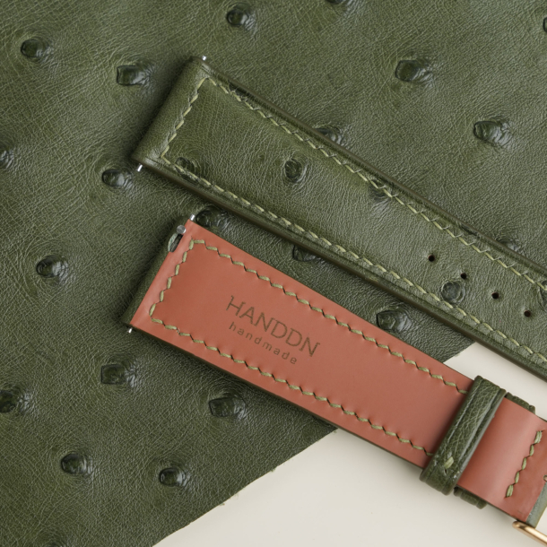 Padded Green Ostrich Lining Brick Rubber Leather Watch Strap