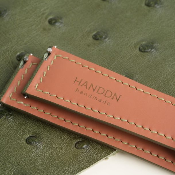 Padded Green Ostrich Lining Brick Rubber Leather Watch Strap