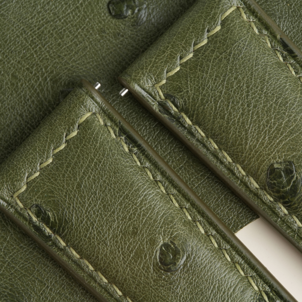 Padded Green Ostrich Lining Brick Rubber Leather Watch Strap