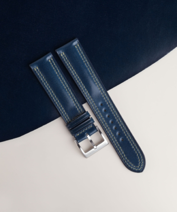 Padded Dark Blue Shell Cordovan Lining Olive Epsom Leather Watch Strap
