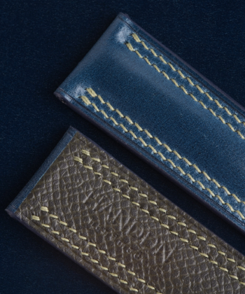 Padded Dark Blue Shell Cordovan Lining Olive Epsom Leather Watch Strap