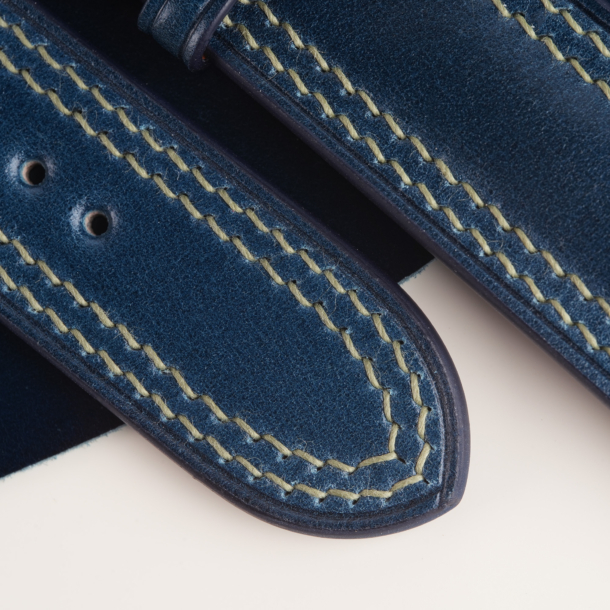 Padded Dark Blue Shell Cordovan Lining Olive Epsom Leather Watch Strap