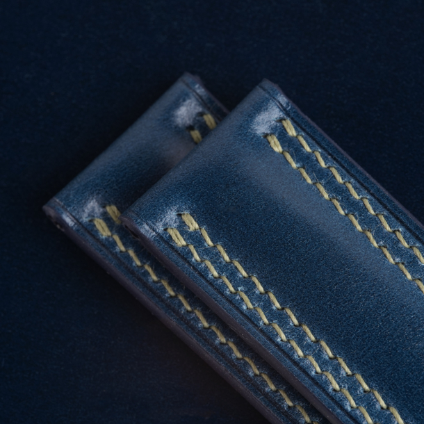 Padded Dark Blue Shell Cordovan Lining Olive Epsom Leather Watch Strap