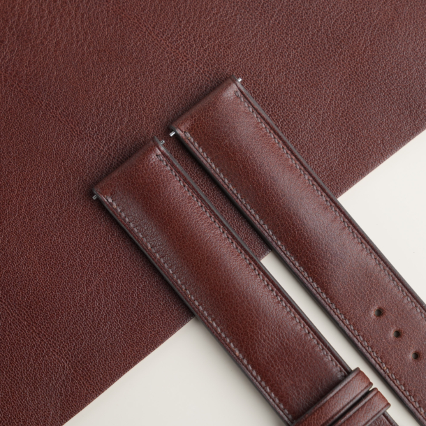 Padded Micro Stitch Brown Vachetta Lining Dark Brown Epsom Leather Watch Strap