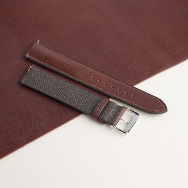 Padded Micro Stitch Brown Vachetta Lining Dark Brown Epsom Leather Watch Strap
