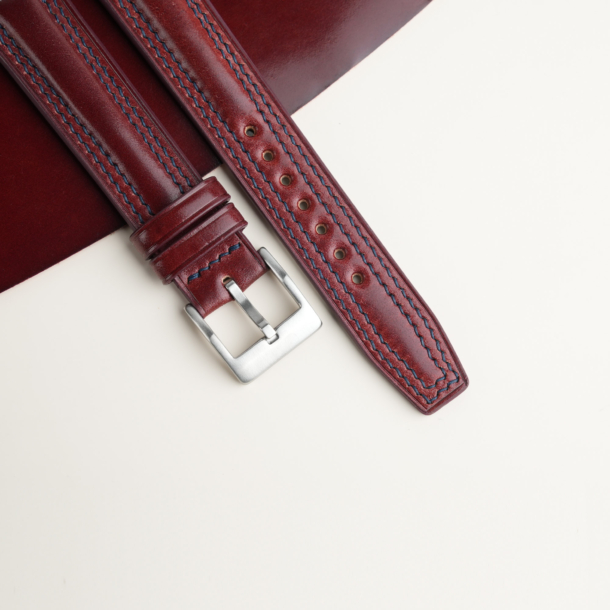 Padded Burgundy Shell Cordovan Lining Brown Alran Sully Leather Watch Strap