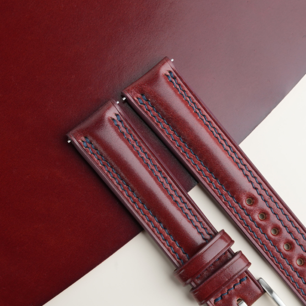 Padded Burgundy Shell Cordovan Lining Brown Alran Sully Leather Watch Strap