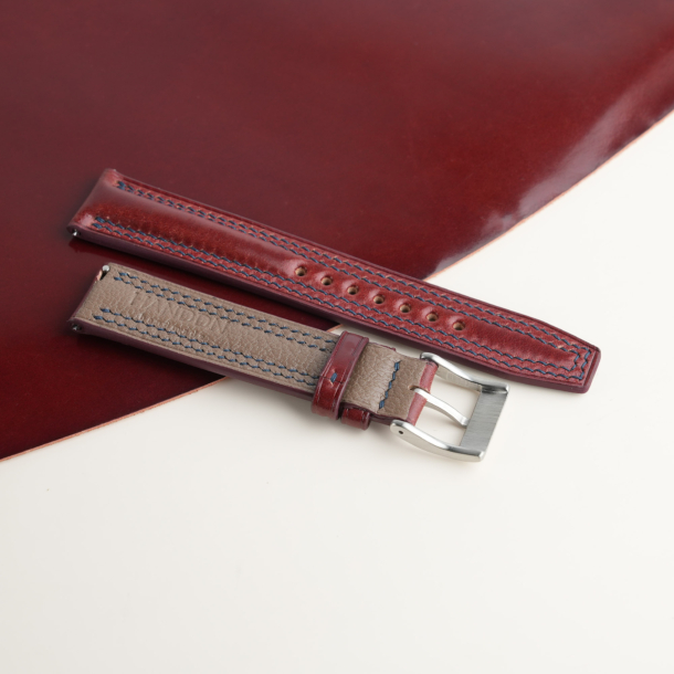 Padded Burgundy Shell Cordovan Lining Brown Alran Sully Leather Watch Strap