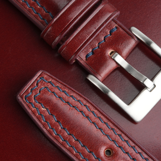 Padded Burgundy Shell Cordovan Lining Brown Alran Sully Leather Watch Strap