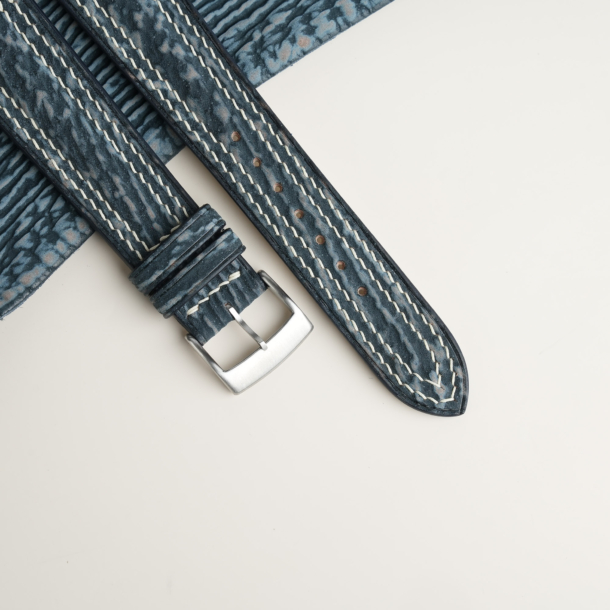 Padded Jean Blue Shark Leather Lining Beige Rubber Watch Strap 3 Padded Jean Blue Shark Leather Lining Beige Rubber Watch Strap