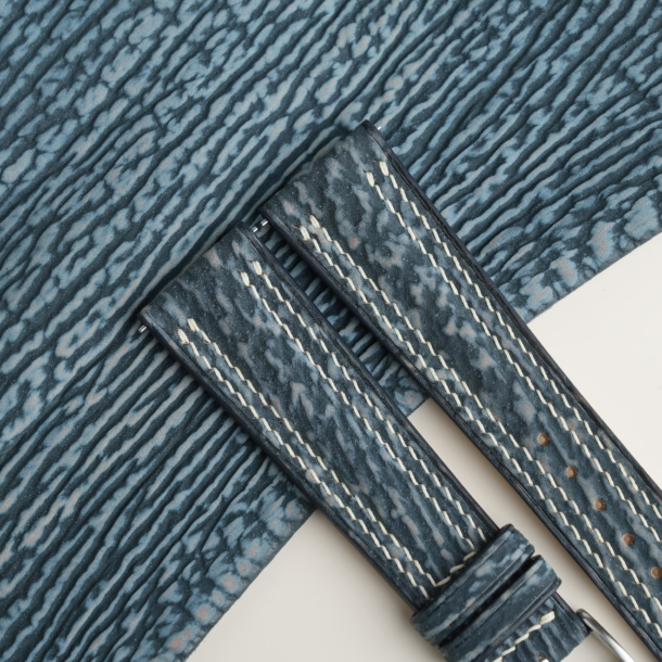 Padded Jean Blue Shark Leather Lining Beige Rubber Watch Strap 2 Padded Jean Blue Shark Leather Lining Beige Rubber Watch Strap