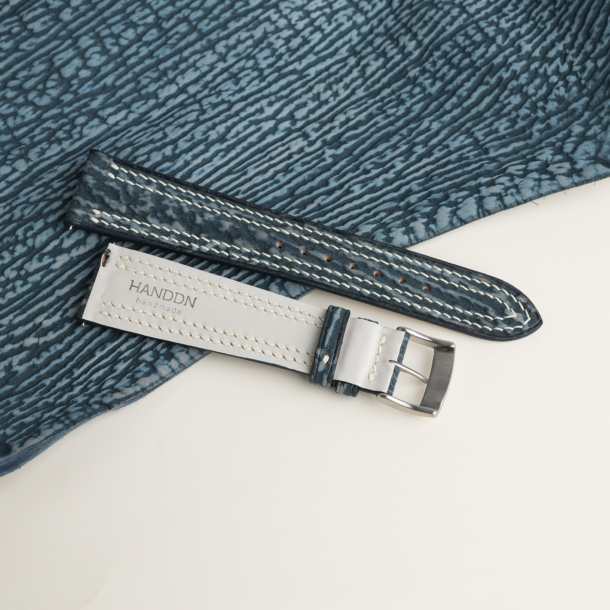 Padded Jean Blue Shark Leather Lining Beige Rubber Watch Strap 4 Padded Jean Blue Shark Leather Lining Beige Rubber Watch Strap