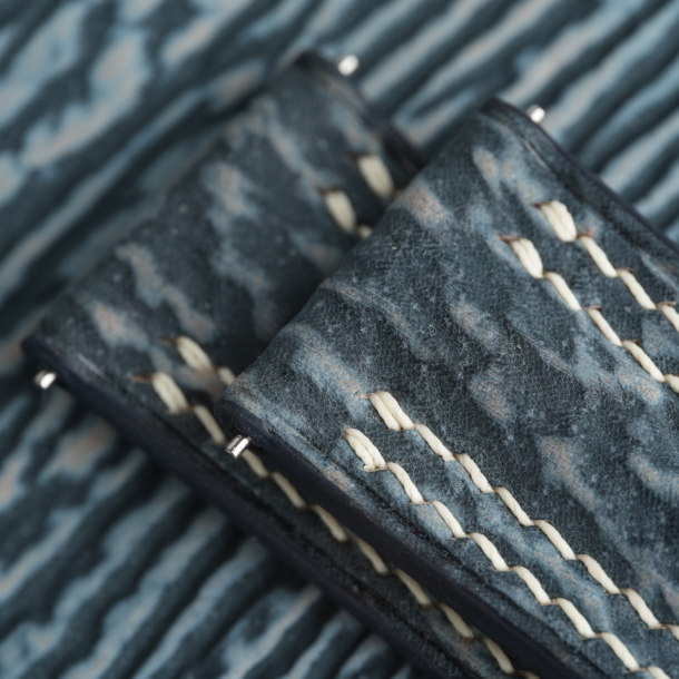 Padded Jean Blue Shark Leather Lining Beige Rubber Watch Strap 6 Padded Jean Blue Shark Leather Lining Beige Rubber Watch Strap