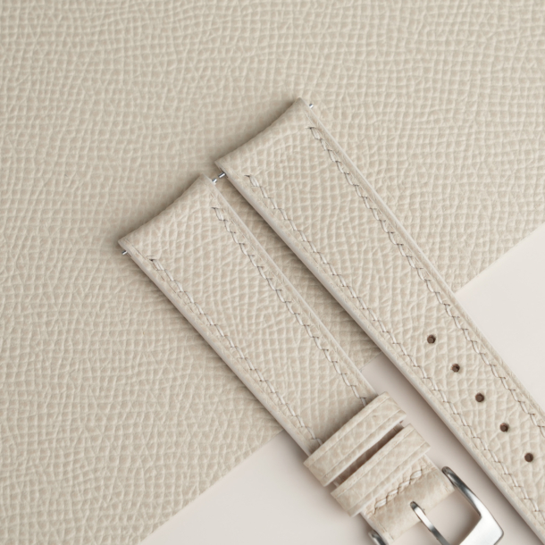Curved End Pearl White Epsom Lining Dark Beige Rubber Watch Strap
