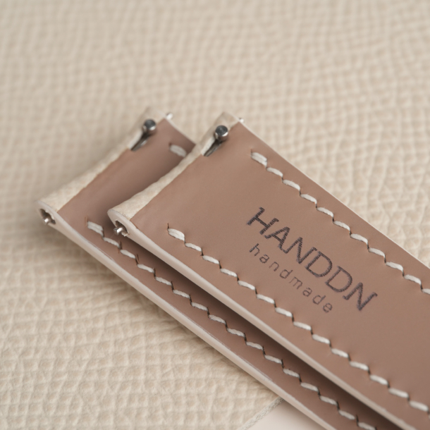 Curved End Pearl White Epsom Lining Dark Beige Rubber Watch Strap