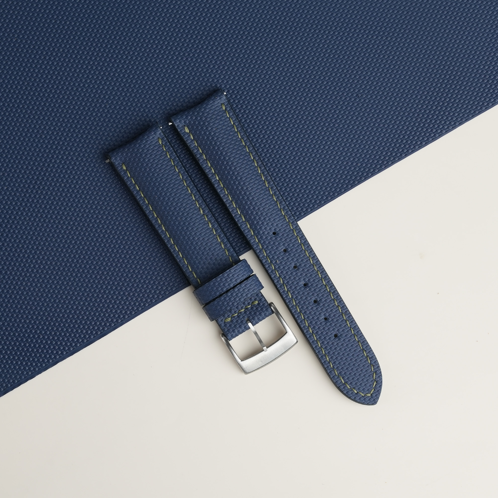 Curved End Padded Navy Sailcloth Rubber Lining Brown Alran Sully Watch Strap 1 Curved End Padded Navy Sailcloth Rubber Lining Brown Alran Sully Watch Strap