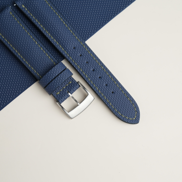 Curved End Padded Navy Sailcloth Rubber Lining Brown Alran Sully Watch Strap 5 Curved End Padded Navy Sailcloth Rubber Lining Brown Alran Sully Watch Strap